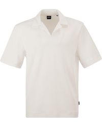 BOSS - Textured Cotton Polo Shirt With Open Collar - Lyst