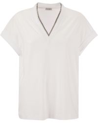 Brunello Cucinelli - Stretch Cotton Jersey T -shirt Met Kostbare Halslijn - Lyst