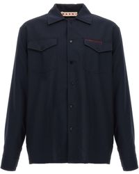 Marni - Logo Embroidery Shirt Camicie Blu - Lyst