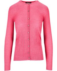 LA ROSE - Cash/Silk Ribs R Neck Cardigan - Lyst