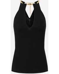 Elisabetta Franchi - Schwarzes Halfterneck-Stricktop Mit Schlangenhalskette - Lyst