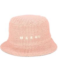 Marni - Raffia Bucket Hat Met Logo -borduurwerk - Lyst