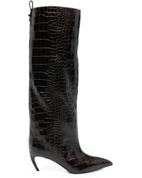 The Attico - Lea Knee-High Boots With A Pointed Toe And Crocodile-Effect Toe - Lyst