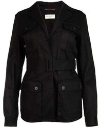 Saint Laurent - Giacca con cintura e tasca con patta - Lyst