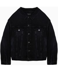 Balenciaga - Off Shoulder Dark Denim Jacket - Lyst
