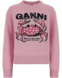 Ganni - Pink Wool Blend Sweater - Lyst