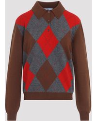 Prada - Argyle Knit Polo Sweater - Lyst