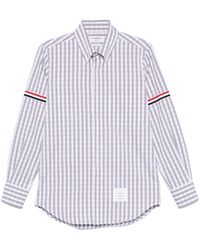 Thom Browne - Gingham Check Long-Sleeve Shirt With Signature Stripes - Lyst