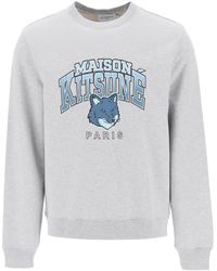 Maison Kitsuné - Crew Neck Sweatshirt mit Campus Fox Print - Lyst