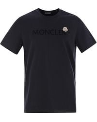 Moncler - T -shirt Met Ingekloten Katoenen Logo - Lyst
