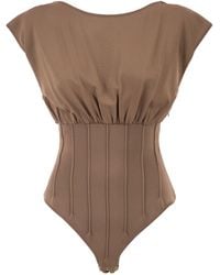 Elisabetta Franchi - Knit Bodysuit With Deep Neckline And Jewel Detail - Lyst