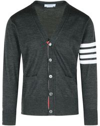 Thom Browne - '4 Bar' Dark Gray Virgin Wool Cardigan - Lyst