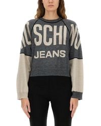 Moschino - Cropped Jersey With Inlaid Logo - Lyst