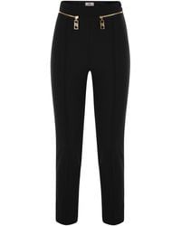 Elisabetta Franchi - Straight Crepe Trousers With Zip - Lyst