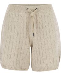Brunello Cucinelli - Pantalones cortos de punto de algodón con lentejuelas - Lyst