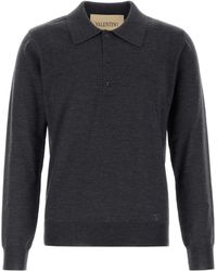 Valentino Garavani - Charcoal Wool Polo Shirt - Lyst