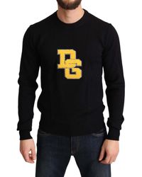 Dolce & Gabbana - Black Yellow Dg Logo Knitted Wool Pullover Sweater - Lyst