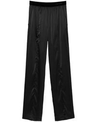 Tom Ford - Stretch Silk Satin Pajama-Style Trousers With Velvet Waistband And Embroidered Logo - Lyst