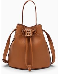 Burberry - Tb Mini Brown Leather Bucket Bag - Lyst