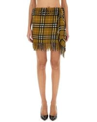 Burberry - Wool And Cashmere Check Scarf Style Skirt - Lyst