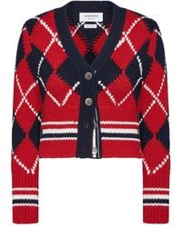 Thom Browne - Argyle Intarsia V-Neck Cardigan - Lyst