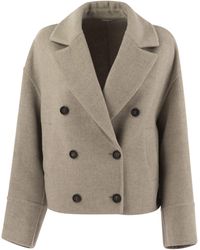 Brunello Cucinelli - Double Breasted Wool And Cashmere Short Coat - Lyst