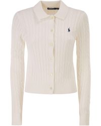 Polo Ralph Lauren - Cotton Cable Knit Cardigan With Collar - Lyst
