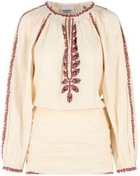 Isabel Marant - 'ludy' Korte Jurk In Beige En Rood Katoen - Lyst