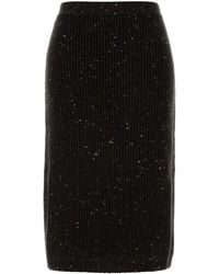 Bottega Veneta - Melange Dark Wool Blend Skirt - Lyst