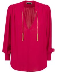 Elisabetta Franchi - Georgette Shirt With Stand-Up Collar - Lyst