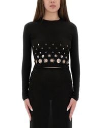 Rabanne - Eyelet Crop Logo Plaque Top - Lyst