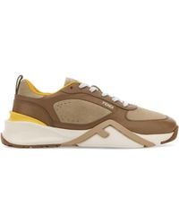 Fendi - Two-tone Leather And Suede Flow Sneakers - Lyst