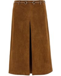 Gucci - Suede Skirt Horsebit Gonne Marrone-Donna - Lyst