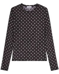 Ganni - Sheer Long Sleeve Round Neck Top - Lyst