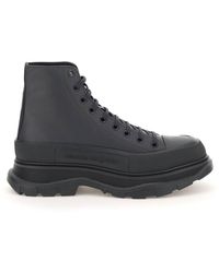 Alexander McQueen Leather Tread Slick Ankle Boots Grijs Leer - Zwart