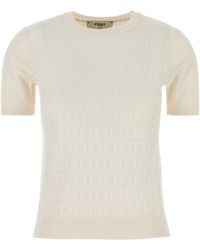 Fendi - Ivory Cotton Blend Sweater - Lyst