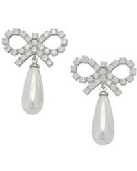 Self-Portrait - Pearl Earrings With Crystal Bow - Lyst