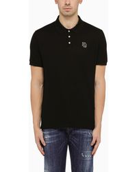 DSquared² - Black Short Sleeved Polo Shirt With Logo Embroidery - Lyst