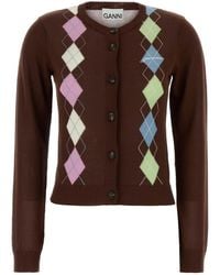 Ganni - Brown Cotton Cardigan - Lyst