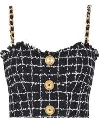 Balmain - Tweed Top With Shoulder Straps - Lyst