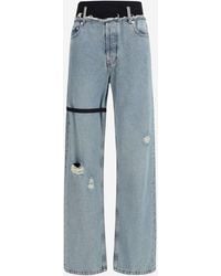 ALAINPAUL - Wide Leg Cotton Jeans With Contrast Band - Lyst