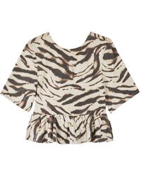 Ganni - Top Van Biologisch Katoen Met Zebraprint - Lyst