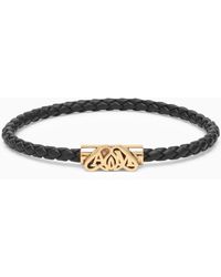 Alexander McQueen - Alexander Mc Queen Seal Black/gold Leather Logo Bracelet - Lyst