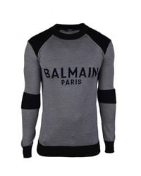 Balmain - Fitted Wool Sweater With Logo - Lyst