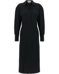 Victoria Beckham - 'polo Collar Midi' Jurk Met Lange Mouwen - Lyst