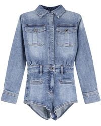 Self-Portrait - Rhinestone Denim Playsuit - Lyst