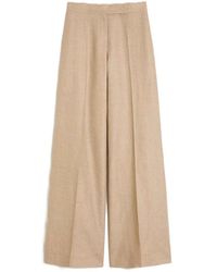 Max Mara - Pantalón Regular Fit Lino Natté Camel - Lyst