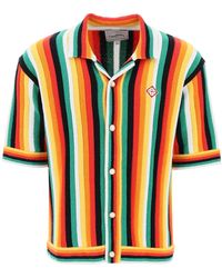 Casablanca - Striped Knit Bowling Shirt With Nine Words - Lyst
