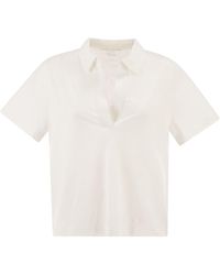 Majestic - Cropped Linen Stretch Polo With V-Neck - Lyst