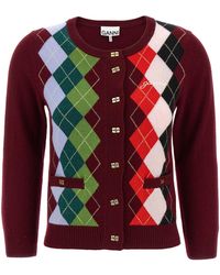 Ganni - 'Burgundy Check' Cardigan - Lyst